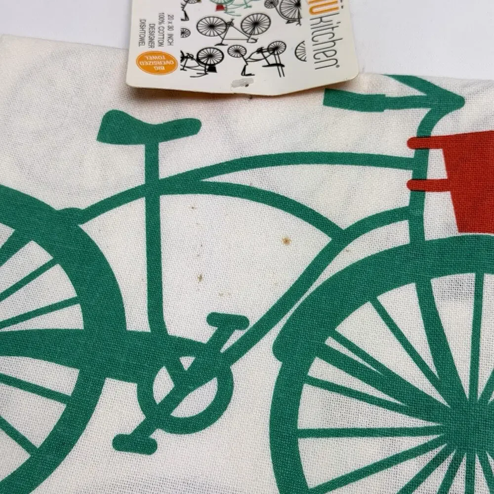 Set of 2 MU Kitchen Bicycle Print Cotton Dish Towels Kitchen 20x30 NWT Gift